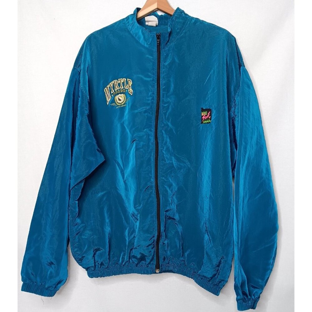 Surf Style Windbreaker Jacket 1 Size Myrtle Beach Chevy Pickup Blue Vintage Zip - Picture 3 of 14